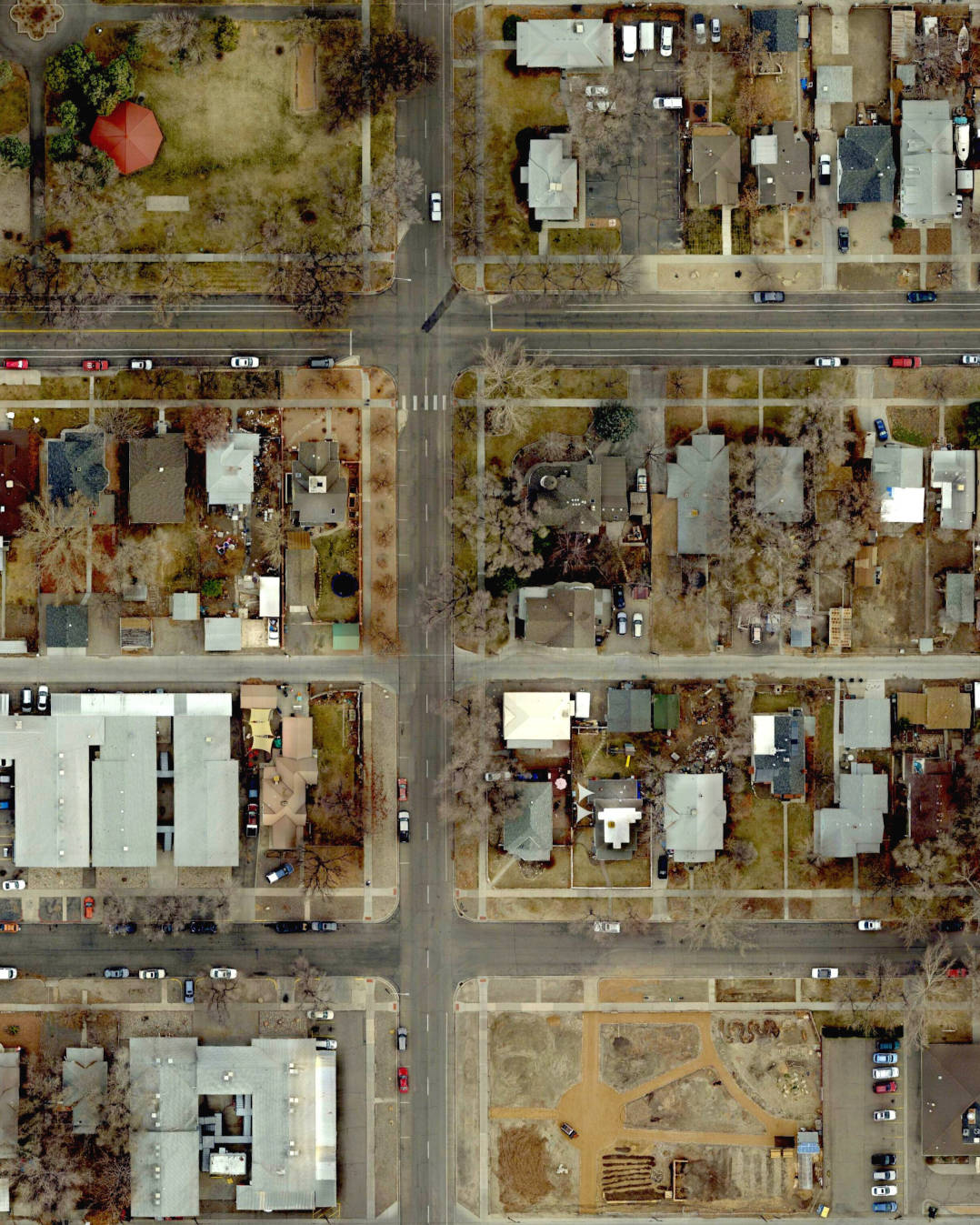 aerial view of residential streets